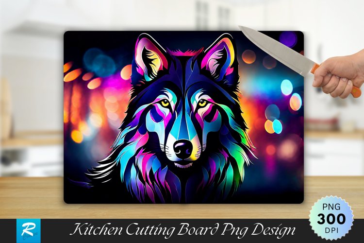 Colorful Wolf Cutting Board Sublimation Design example image 1