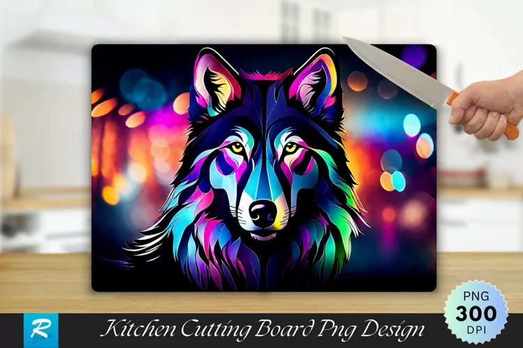 Colorful Wolf Cutting Board Sublimation Design