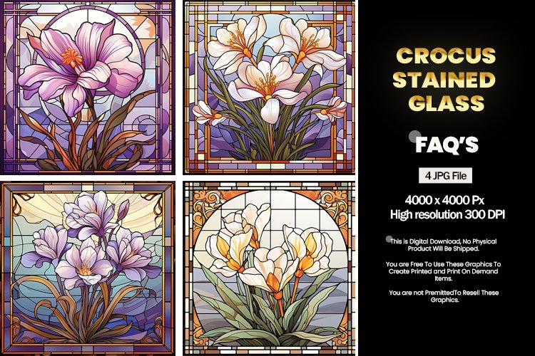 Stained Glass Crocus Square Coaster - 04 Variations example image 1