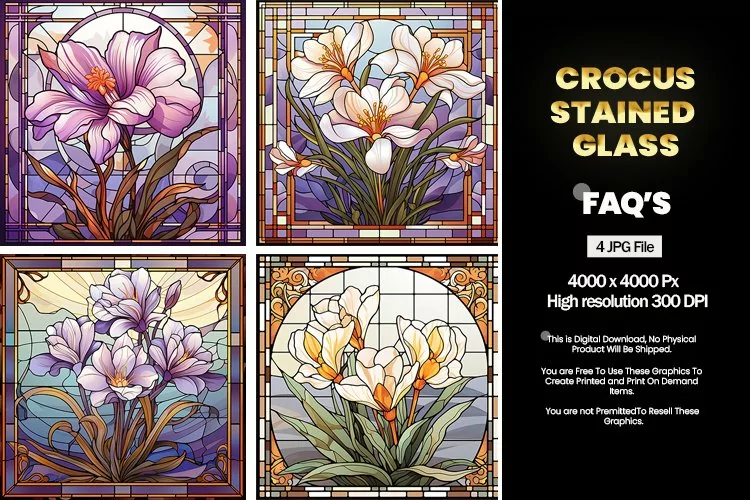 Stained Glass Crocus Square Coaster - 04 Variations