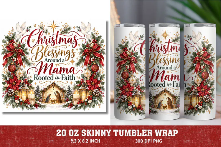 Blessed Mama Christmas 20oz Tumbler Wrap, Christian Mom Chri