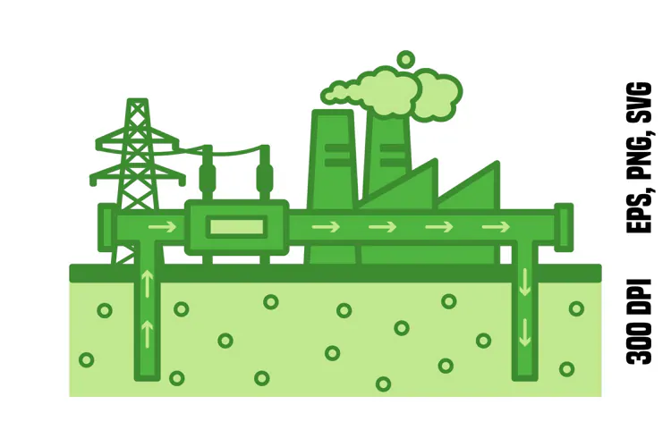 Green Geothermal Energy Plant Icon