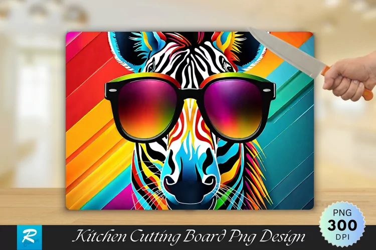 Colorful Zebra Cutting Board Sublimation Design