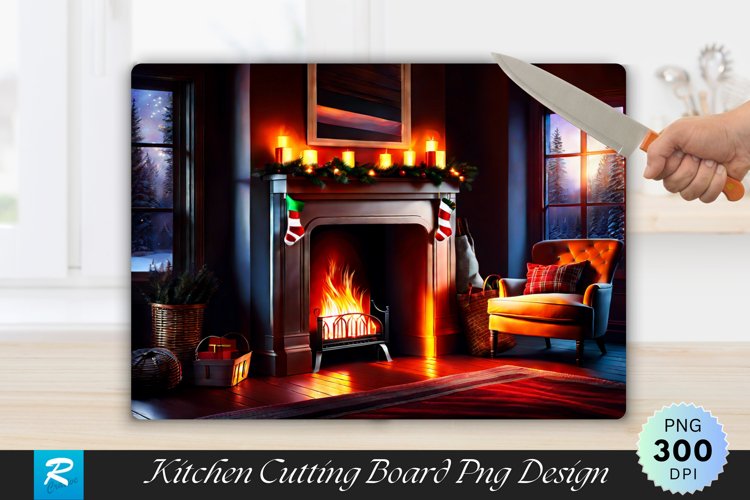 Farmhouse Fireplace with Recycled Fabric Cutting Board PNG