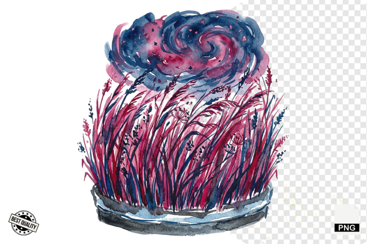 Watercolor Moonlit Meadow Clipart