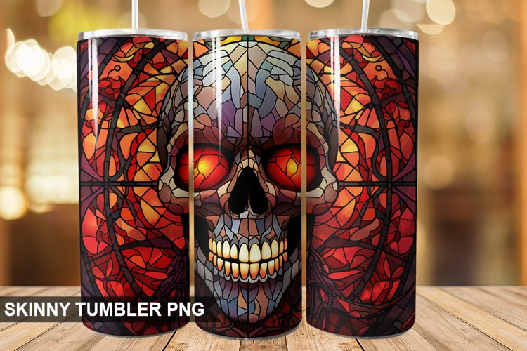 Stained Glass Halloween Skull | Skull 20 oz Skinny Tumbler