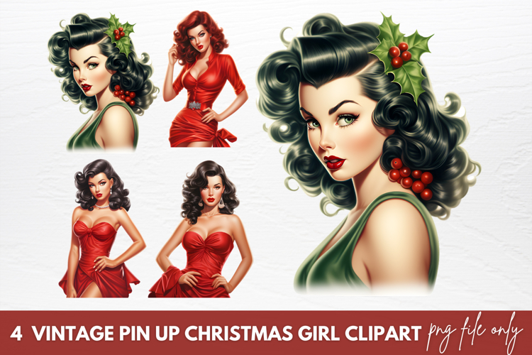 Vintage Pin Up Christmas Girl Clipart