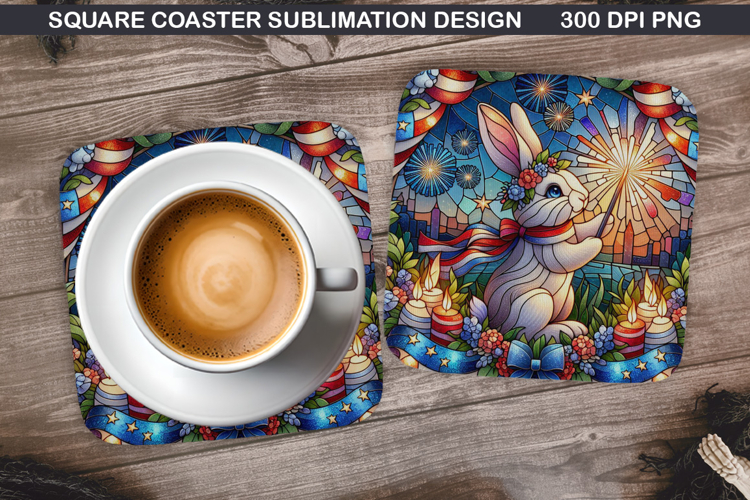 Bunny Coaster Sublimation, 4th Of July Coaster PNG