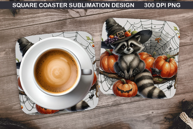Raccoon Coaster Sublimation, Halloween Coaster PNG
