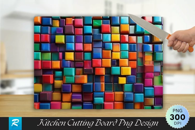 3D Colorful Boxes Cutting Board Sublimation Design