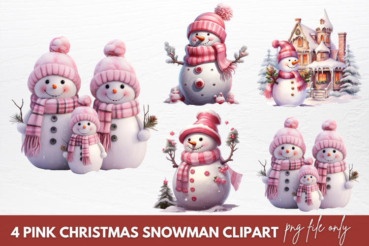 Pink Christmas Snowman Clipart Sublimation
