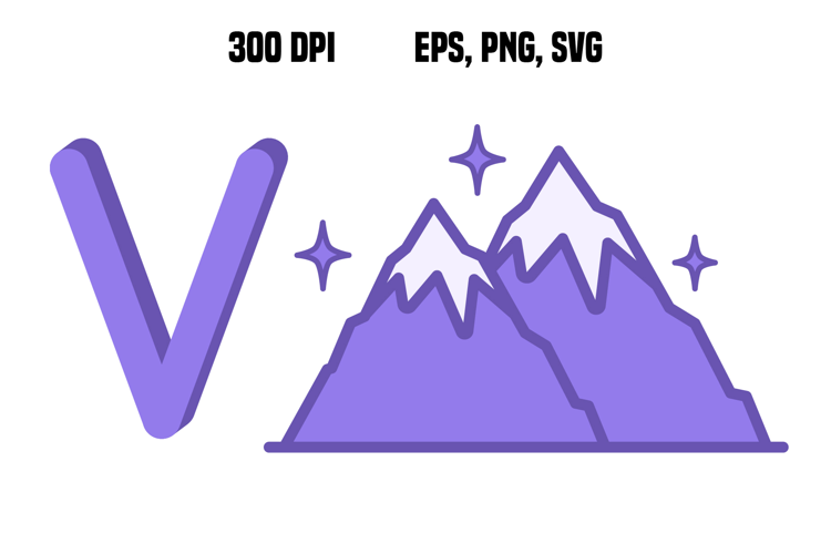 Purple Letter V and a Volcano