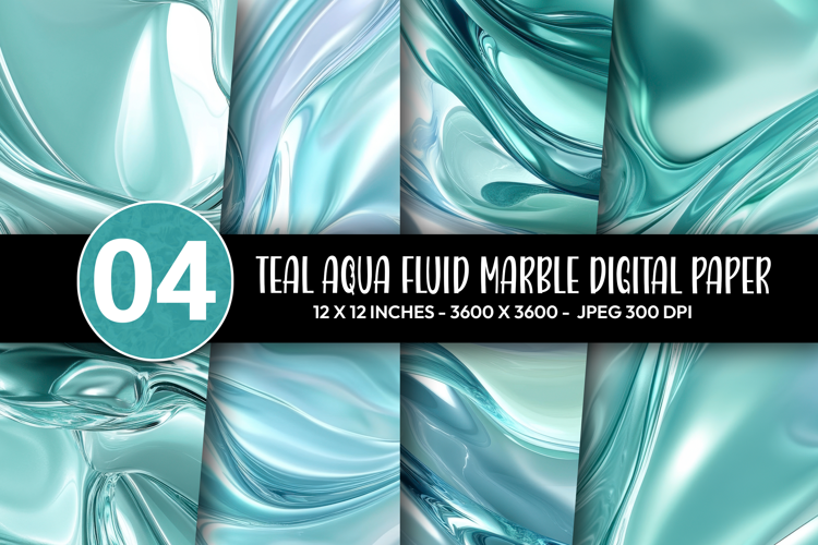 Teal Aqua Fluid Marble Digital Paper