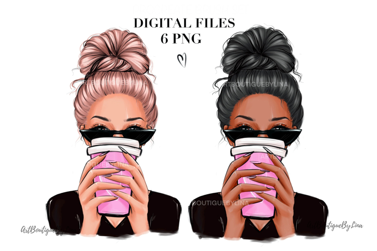 Girl With Coffee Clipart: Hand Drawn PNG