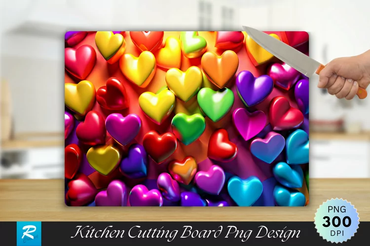 3D Heart Cutting Board PNG Design
