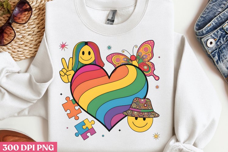 Rainbow Heart and Autism PNG, Autism Sublimation PNG