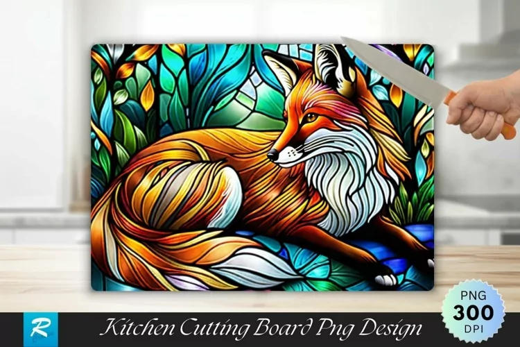 Fox Stained Glass Cutting Board Sublimation Design