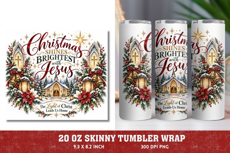 Christian Christmas 20oz Tumbler Wrap, Jesus Christmas Skinn example image 1