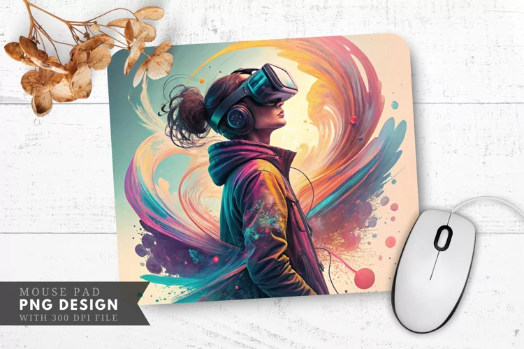 Virtual Reality Bliss A Colorful Mouse Pad PNG Design