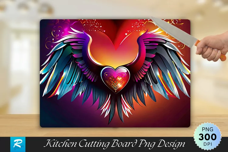 Heart With Wings Cutting Board Sublimation Design
