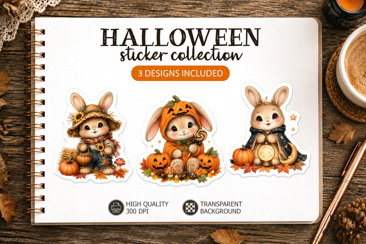 Cute Autumn Bunny Stickers Halloween stickers School