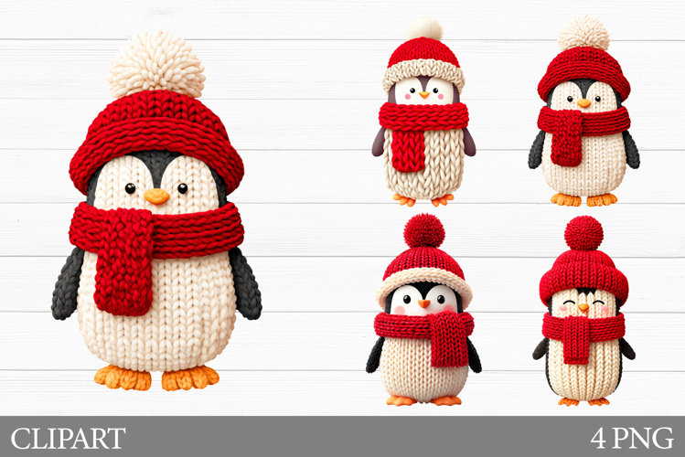 Crochet Penguin Clipart. Christmas Penguin Sublimation
