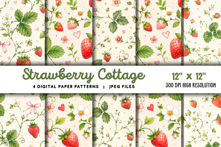 Strawberry Cottage Digital Paper JPG