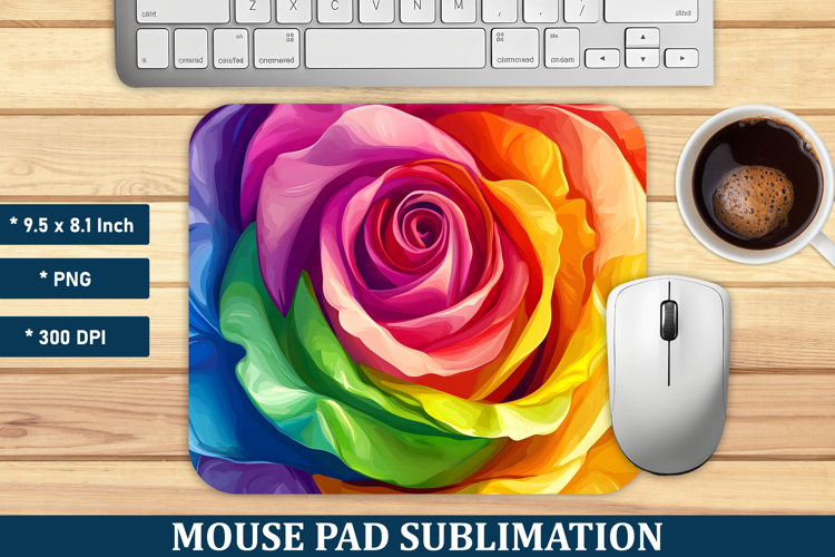 Rainbow Rose Flower Mouse Pad | Mouse Pad Sublimation