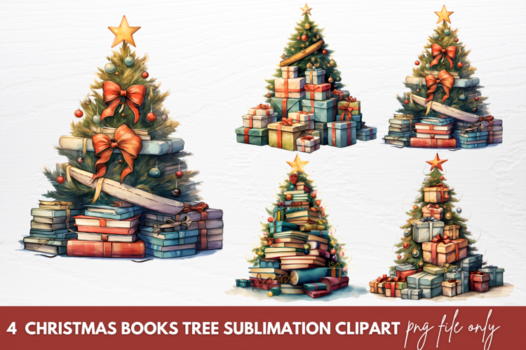 Christmas Books Tree Sublimation Clipart