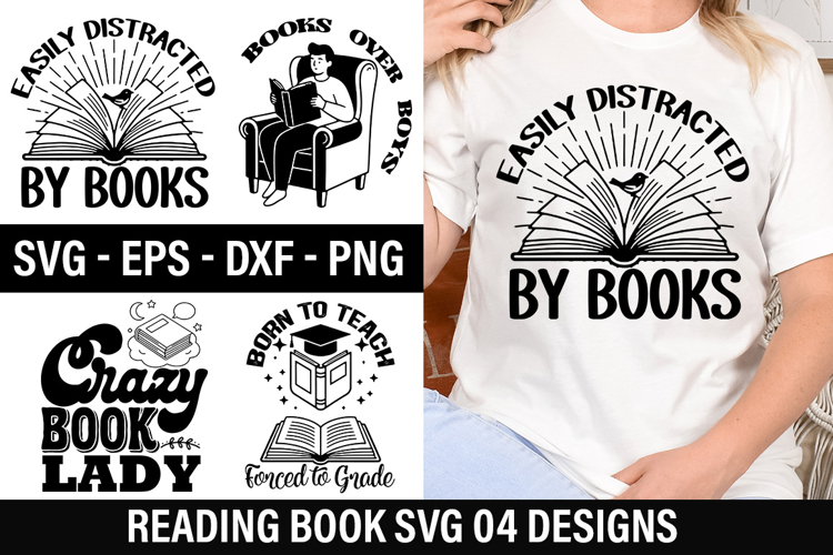 Reading Books SVG Design - Easily distracted by books