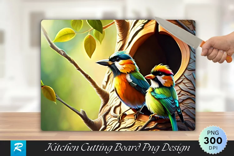 Bird Family in a Tree Cutting Board Sublimation Design