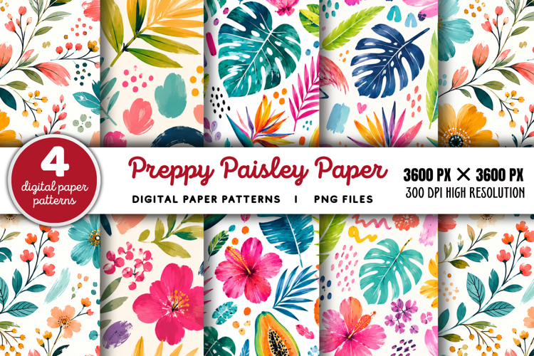 Bright Preppy Paisley Digital Paper PNG