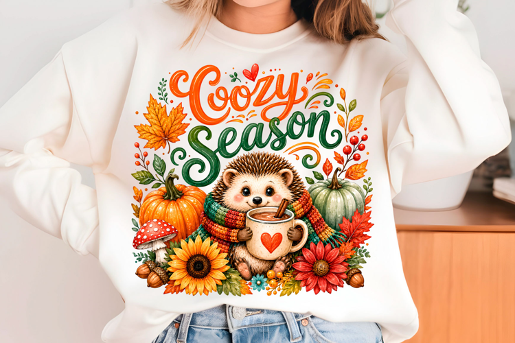 Cozy Season Hedgehog PNG Cute Fall Autumn Sublimation