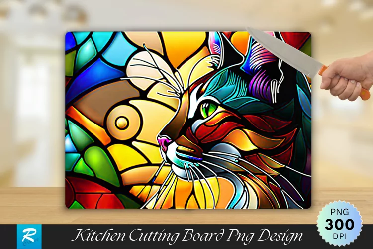 Cat Stained Glass Cutting Board Sublimation Design