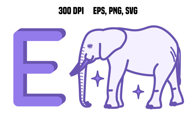 Purple Letter E and Elephant. Vector example image 1