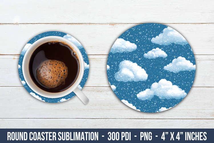 Snowy Clouds Round Coaster | Round Coaster Sublimation