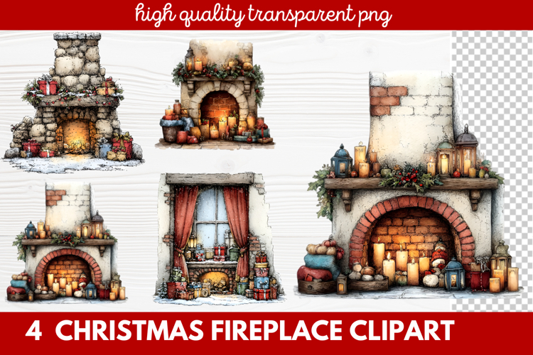 Cozy Christmas Fireplace Clipart | Holiday Mantel   Winter