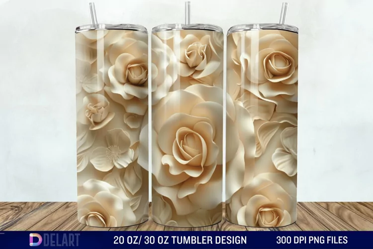 3D Flower Seamless Roses Tumbler Wrap