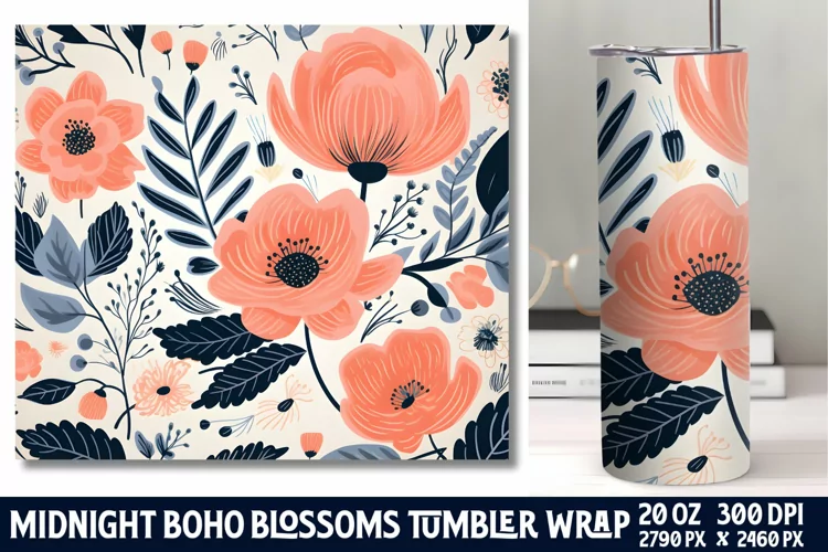 Midnight Flower Tumbler Wrap Sublimation