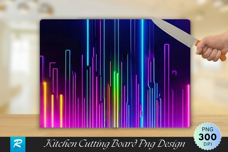 Colorful Neon Lights Cutting Board Sublimation Design