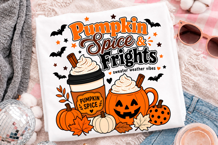Pumpkin Spice Frights Halloween Fall Coffee T-Shirt Design