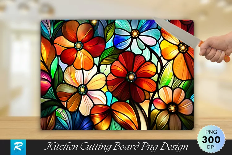 Flowers Stained Glass Cutting Board Sublimation Design