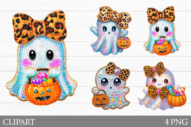 Cute Ghost Clipart. Halloween Clipart example image 1