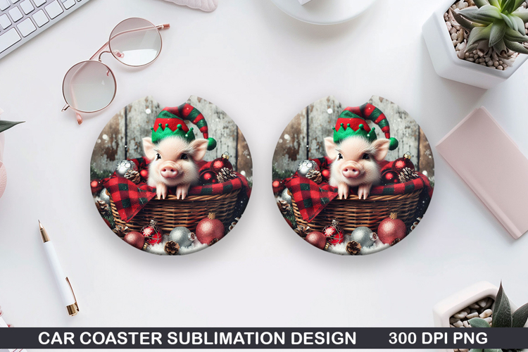 Piglet Car Coaster Sublimation| Christmas Coaster PNG