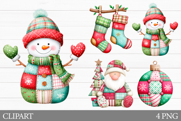 Patchwork Christmas Clipart. Patchwork Snowman Clipart