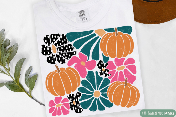Boho Fall PNG | Boho Floral Pumpkin PNG | Retro Fall PNG