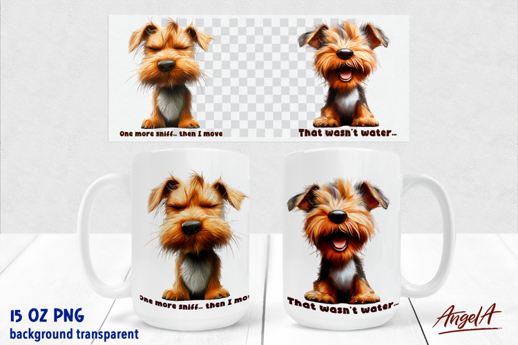 Coffee Dog Mug sublimation, before after mug quote, Airedale example image 1