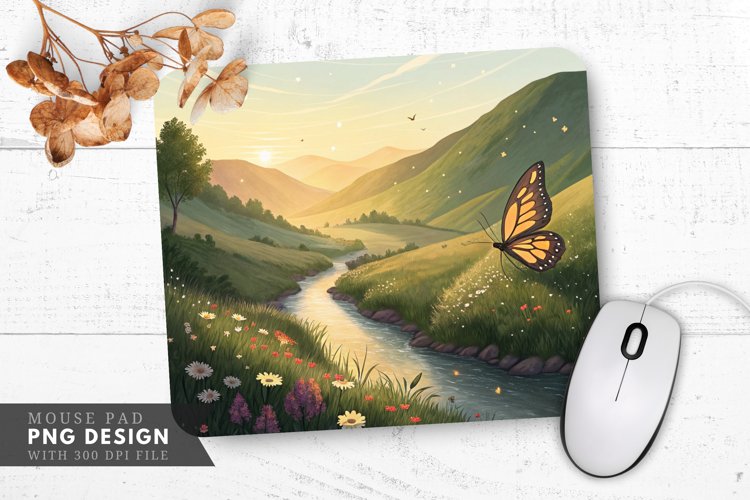 Serene Valley Butterfly Bliss Mouse Pad PNG Design