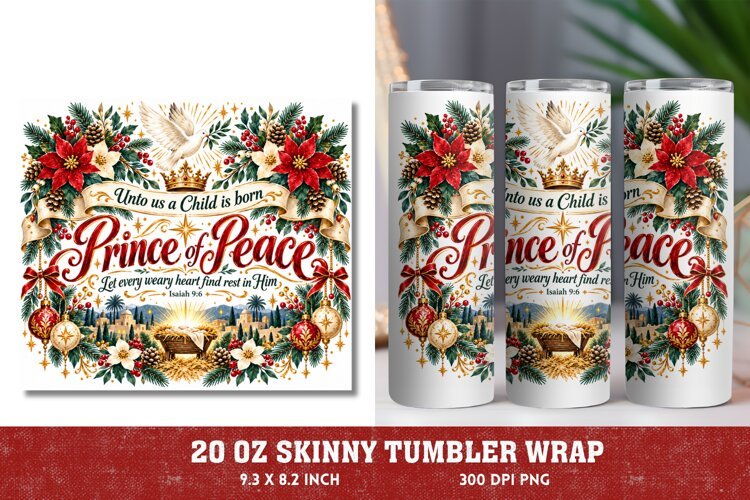 Prince of Peace 20oz Tumbler Wrap, Isaiah 9:6 Christian Chri example image 1