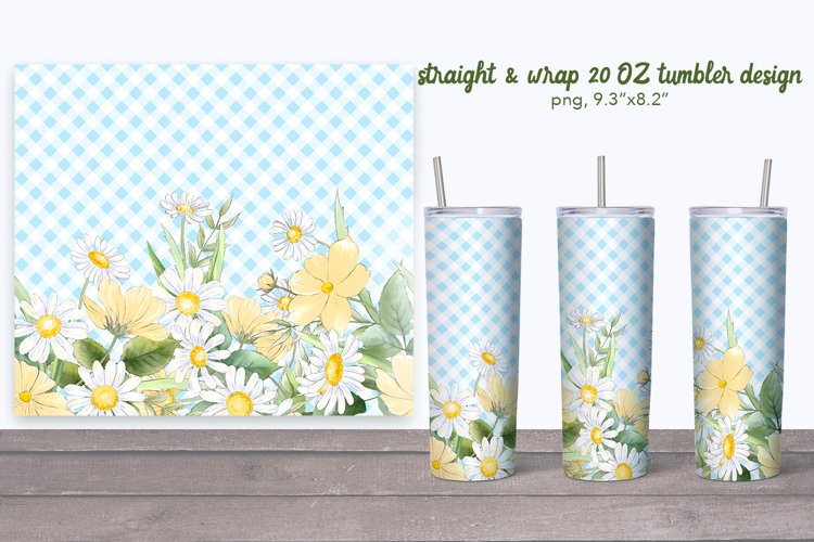 Summer tumbler with wildflowers with plaid. 20 oz tumbler example image 1